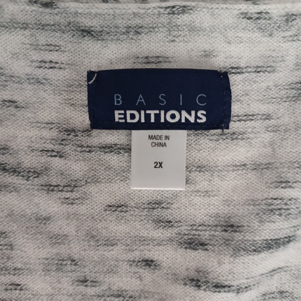 Women's‎ Basic Editions Black & White Open Cardigan with Front Pockets Size 2X - Picture 6 of 8